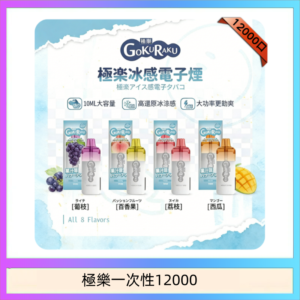 【8種口味】極楽 12000口一次性電子煙|超大容量 |口感絲滑|新品